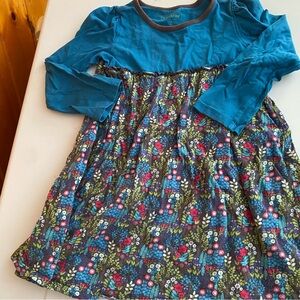 L.L. Bean Floral Dress Long Sleeve Modest Teal Blue